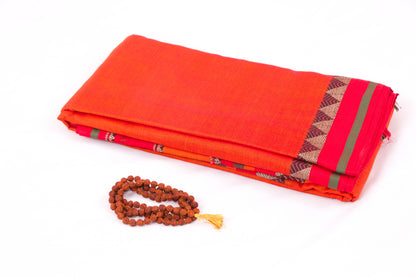 Narayanpet Cotton sarees – Orangey Red - 100% Cotton Sarees – Perfect for all occasions – P000358