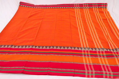 Narayanpet Cotton sarees – Orangey Red - 100% Cotton Sarees – Perfect for all occasions – P000358