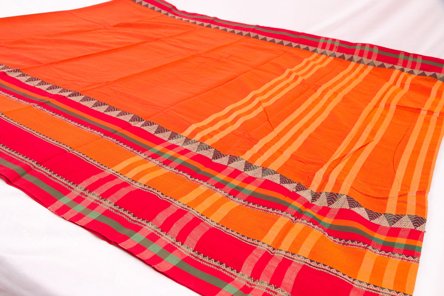 Narayanpet Cotton sarees – Orangey Red - 100% Cotton Sarees – Perfect for all occasions – P000358