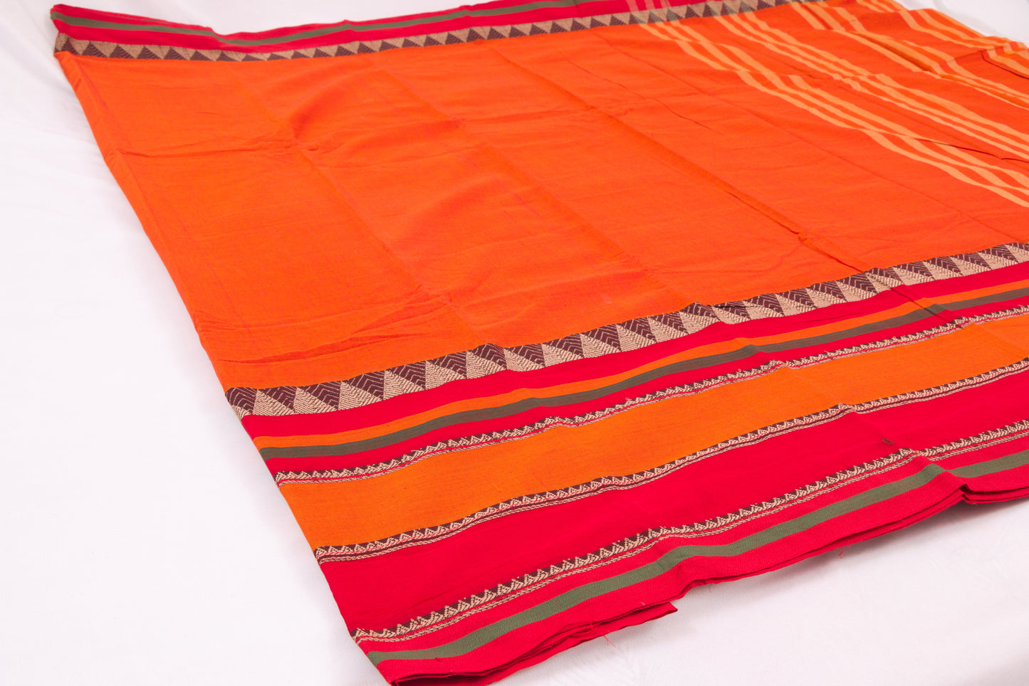 Narayanpet Cotton sarees – Orangey Red - 100% Cotton Sarees – Perfect for all occasions – P000358