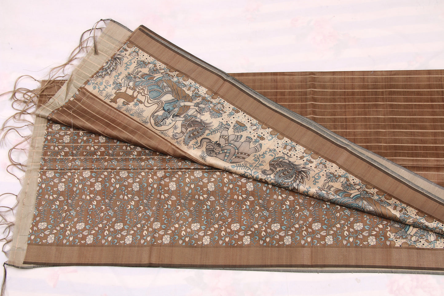 Kovai Tussar silk saree showcasing earthy tones and soft sheen