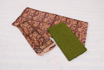 Brown and green Kalamkari 3 piece printed Jaipur salwar suit