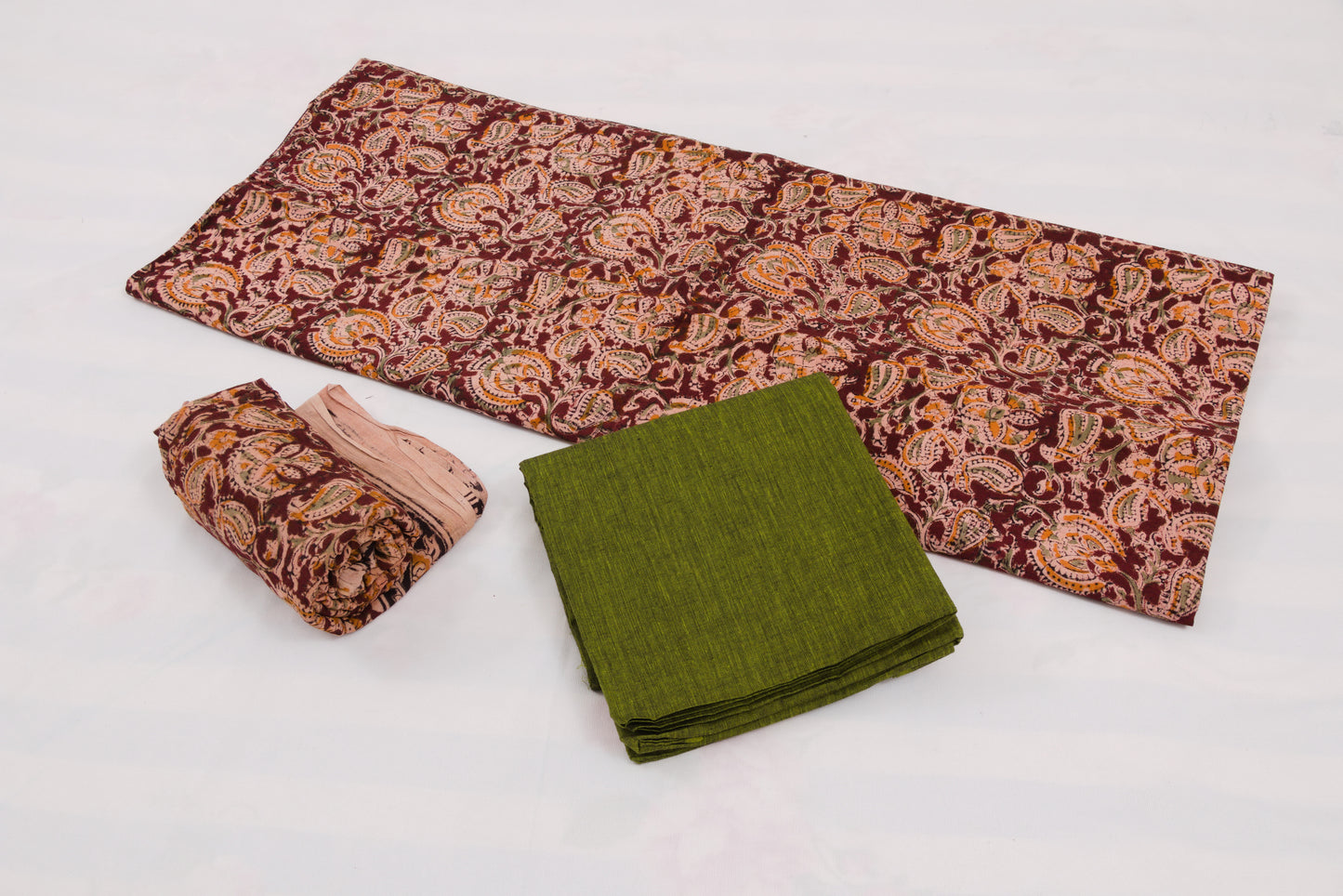 Handcrafted brown and green Kalamkari salwar suit set from Jaipur