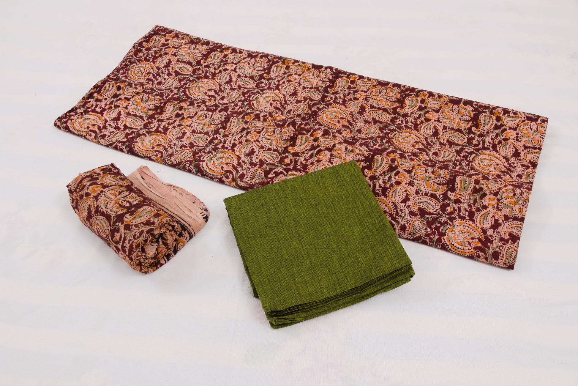 Handcrafted brown and green Kalamkari salwar suit set from Jaipur