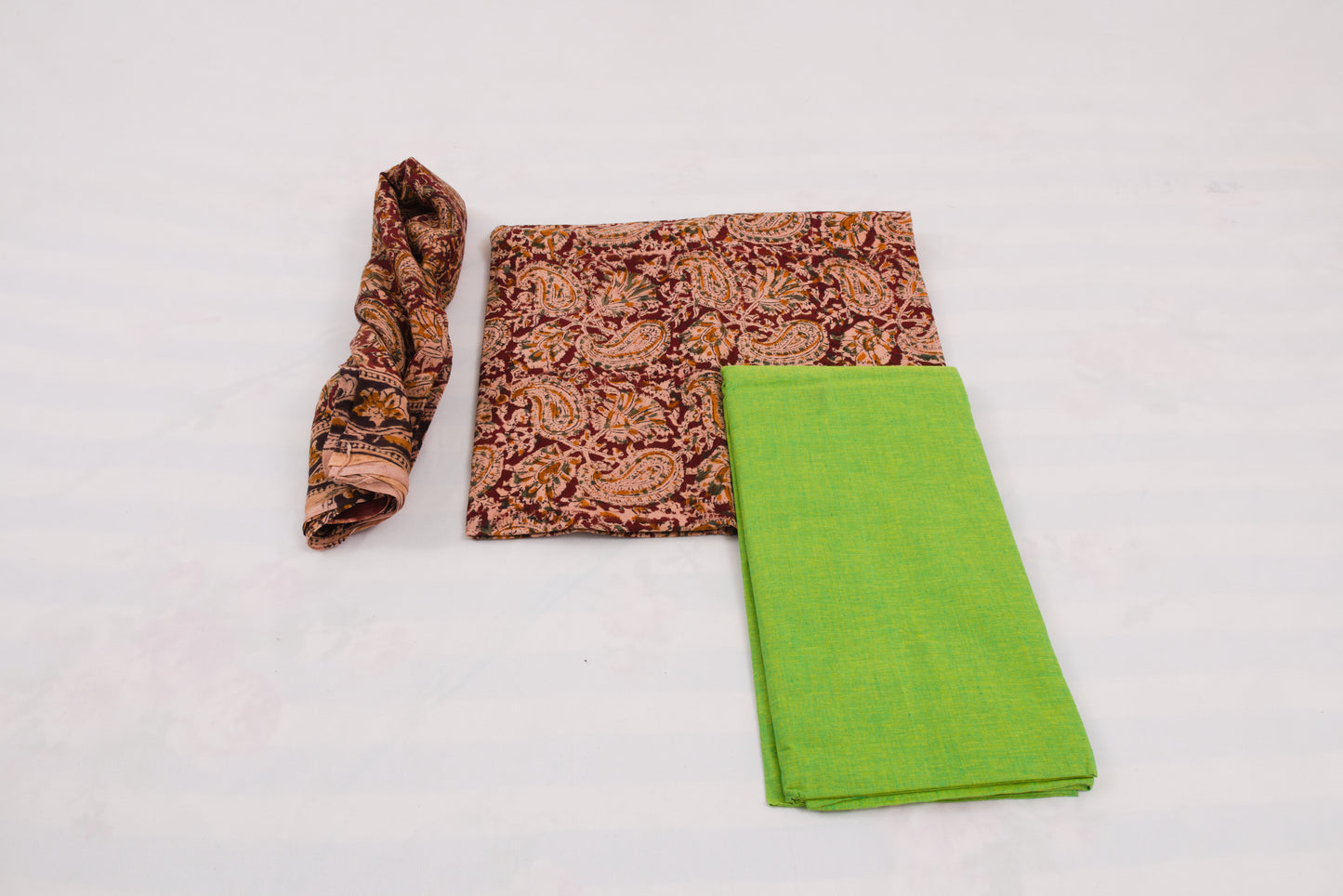 Jaipur Kalamkari salwar suit in brown and green with traditional motifs