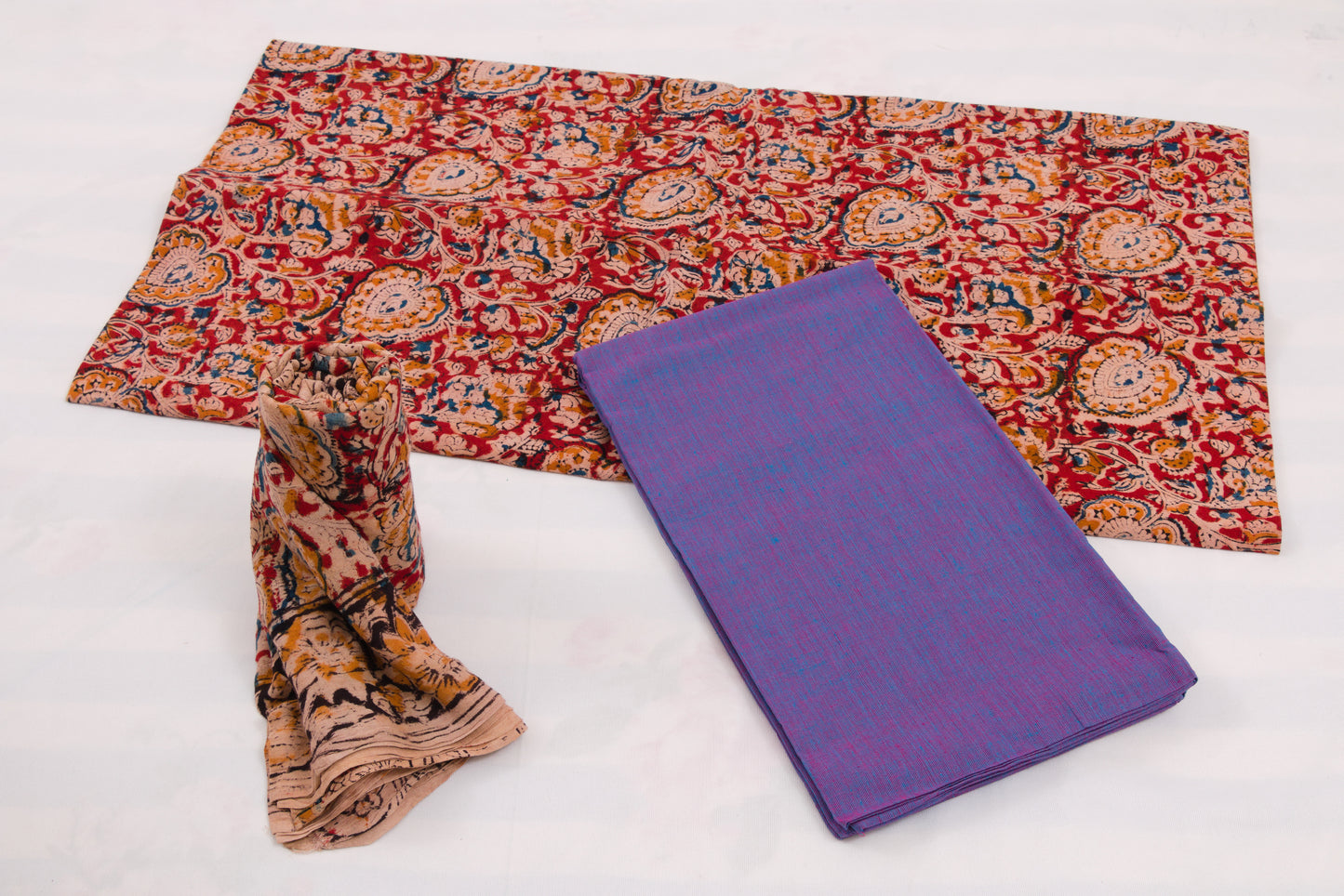 Traditional red and purple Kalamkari print salwar suit set