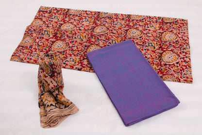 Traditional red and purple Kalamkari print salwar suit set