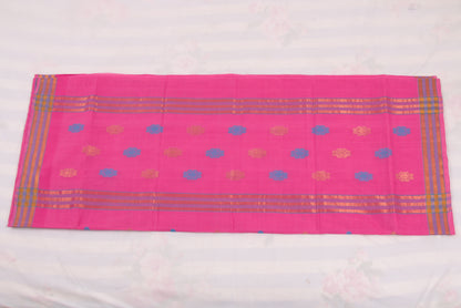Elegant pink Venkatagiri cotton saree with scattered bhutta motifs