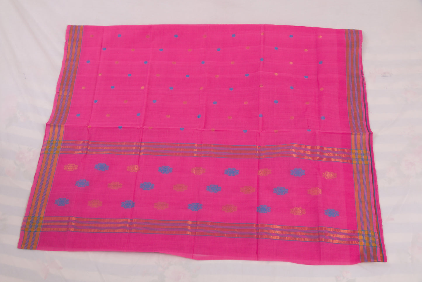 South Indian handloom Venkatagiri cotton saree in bright pink