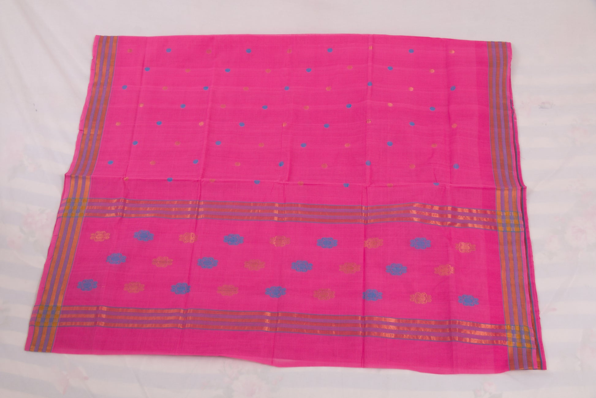 South Indian handloom Venkatagiri cotton saree in bright pink