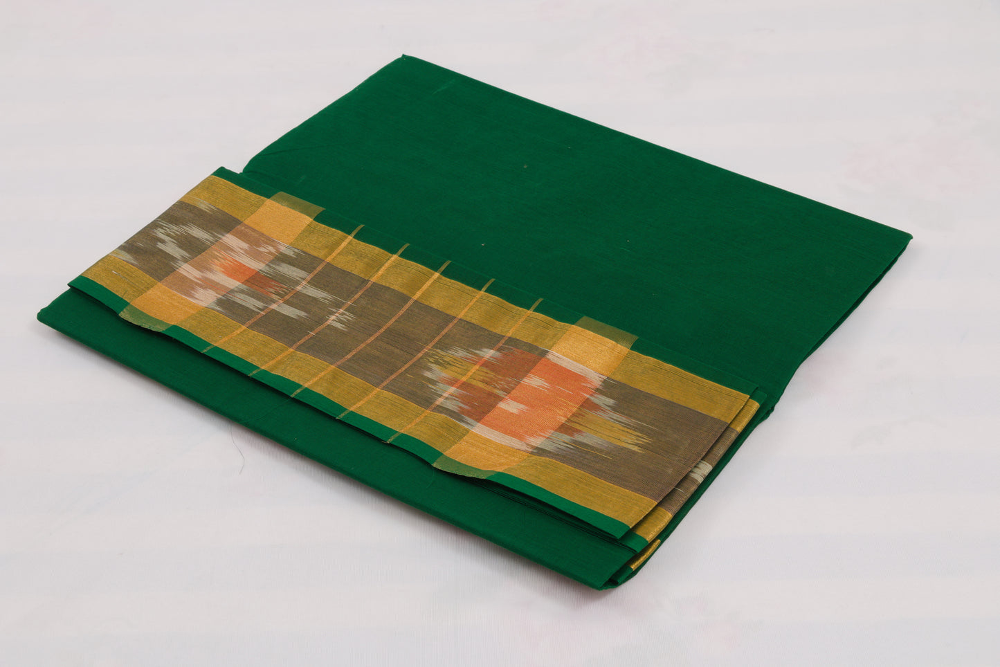 South Indian Venkatagiri cotton saree with golden zari and ikat border