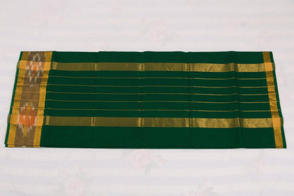 Elegant green Venkatagiri handloom cotton saree with ikat pallu