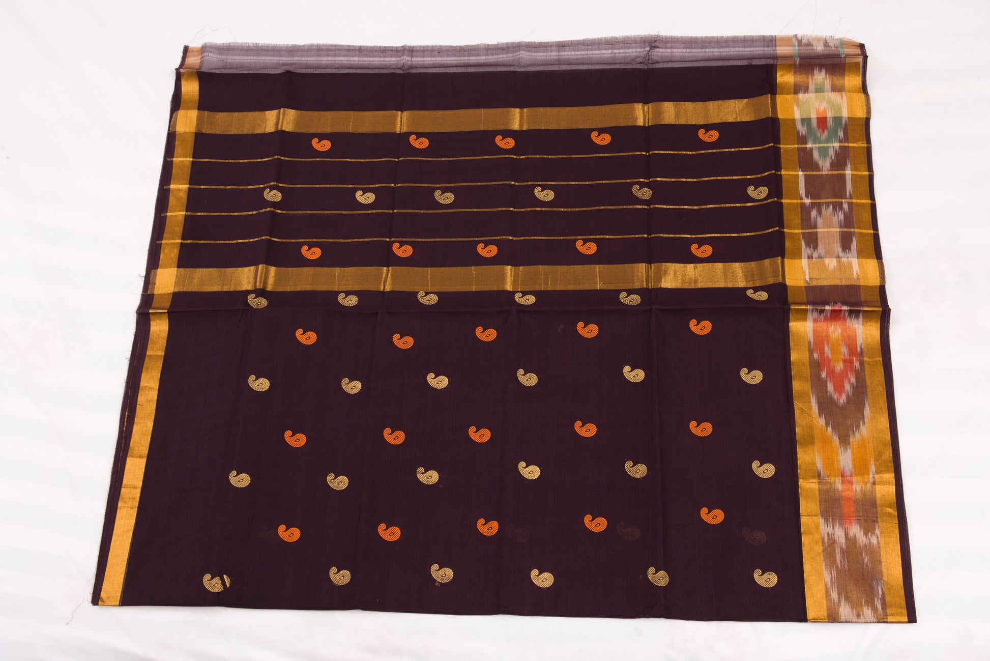 Elegant Brown Venkatagiri handloom cotton saree with ikat pallu