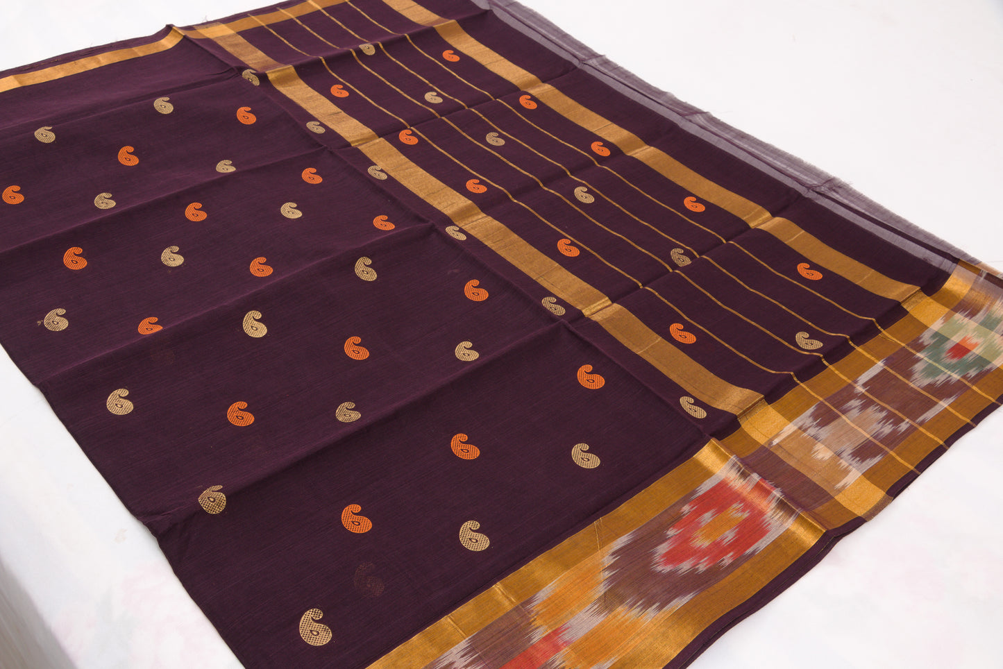Traditional Venkatagiri cotton saree featuring classic ikat border pattern
