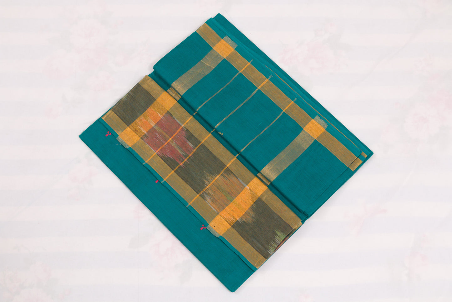 Handwoven Venkatagiri cotton saree in Blue with ikat design border