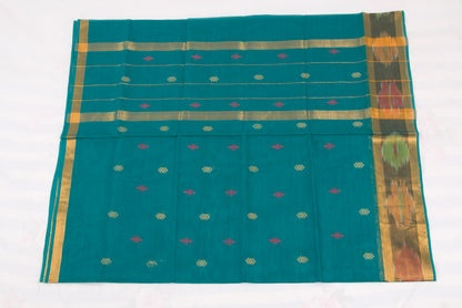 Elegant Blue Venkatagiri handloom cotton saree with ikat pallu