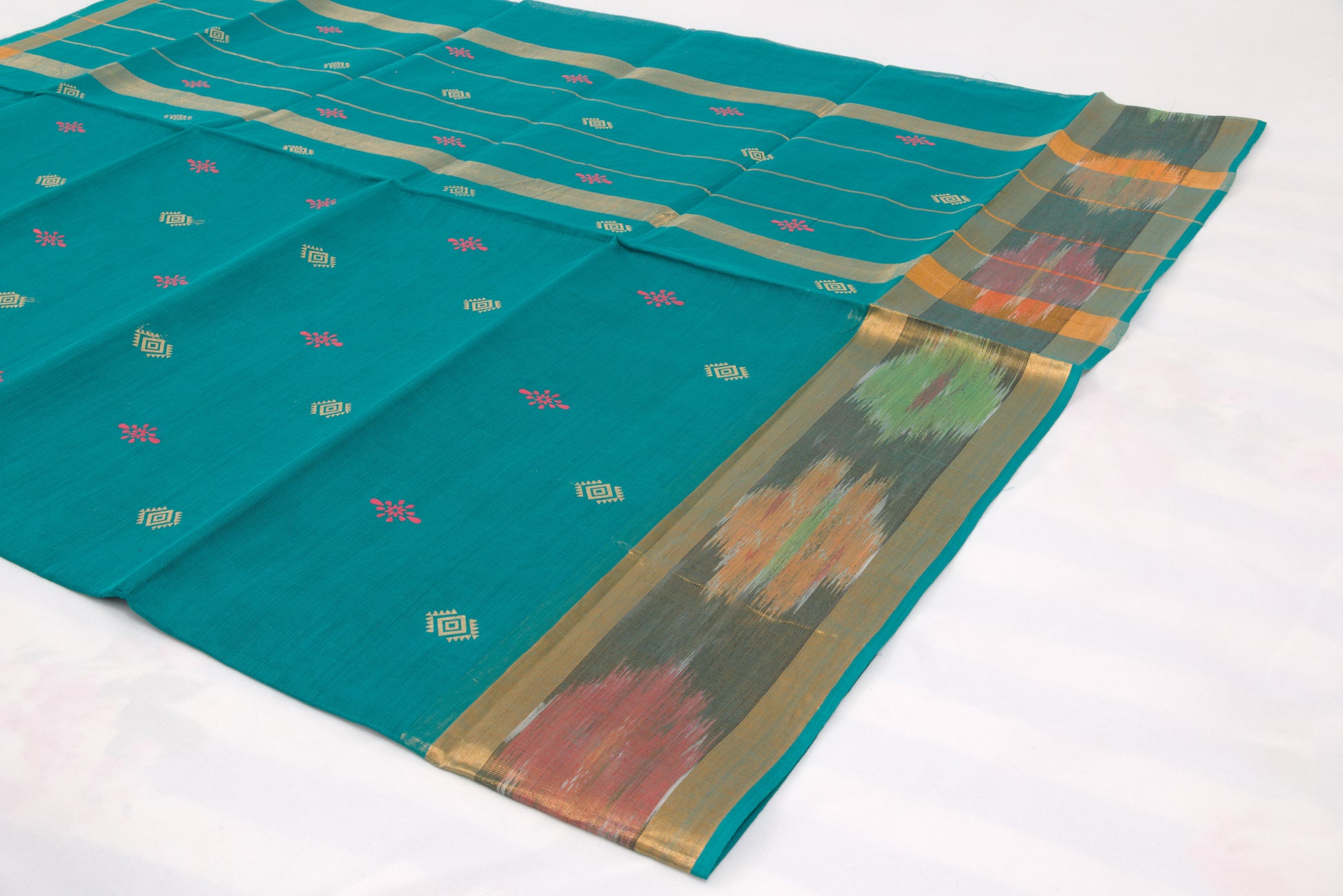 Traditional Venkatagiri cotton saree featuring classic ikat border pattern