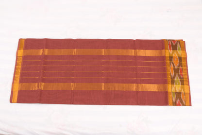 South Indian Venkatagiri cotton saree with golden zari and ikat border