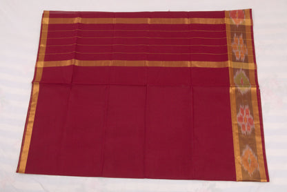 Handloom Venkatagiri saree in vivid burgundy with ikat border  