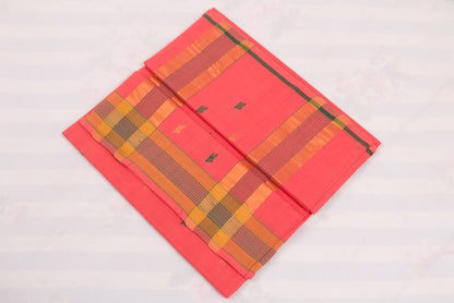Venkatagiri cotton saree in bean red with multicolor bhutta motifs