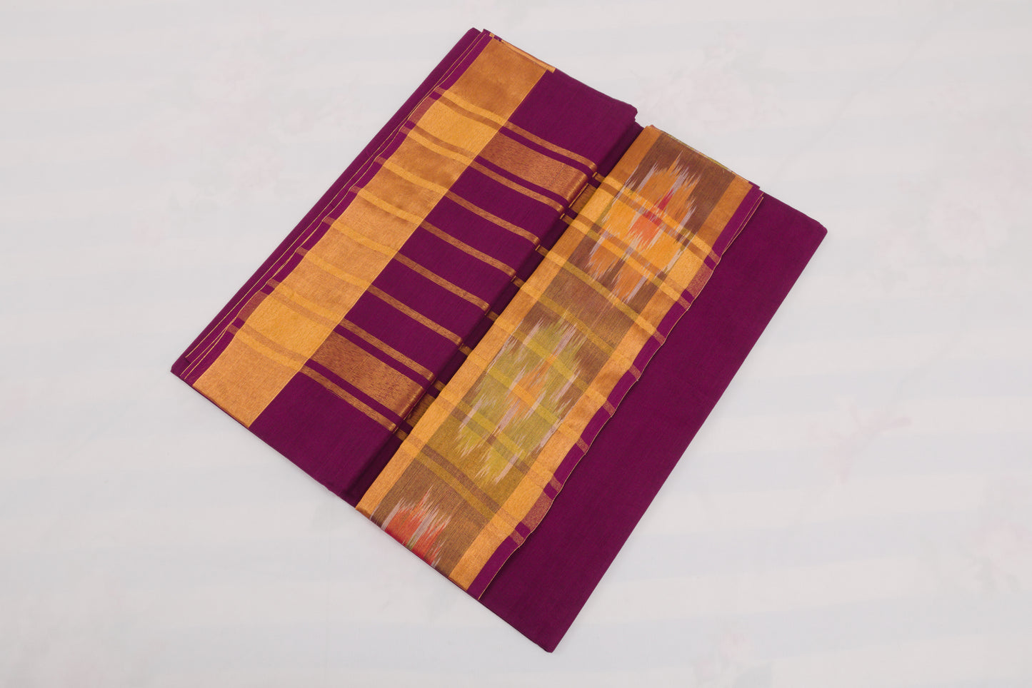 Wine Berry Venkatagiri cotton saree with ikat border 