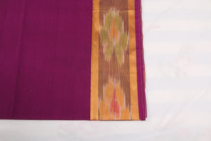 Handloom Venkatagiri saree in wine berry with ikat border  