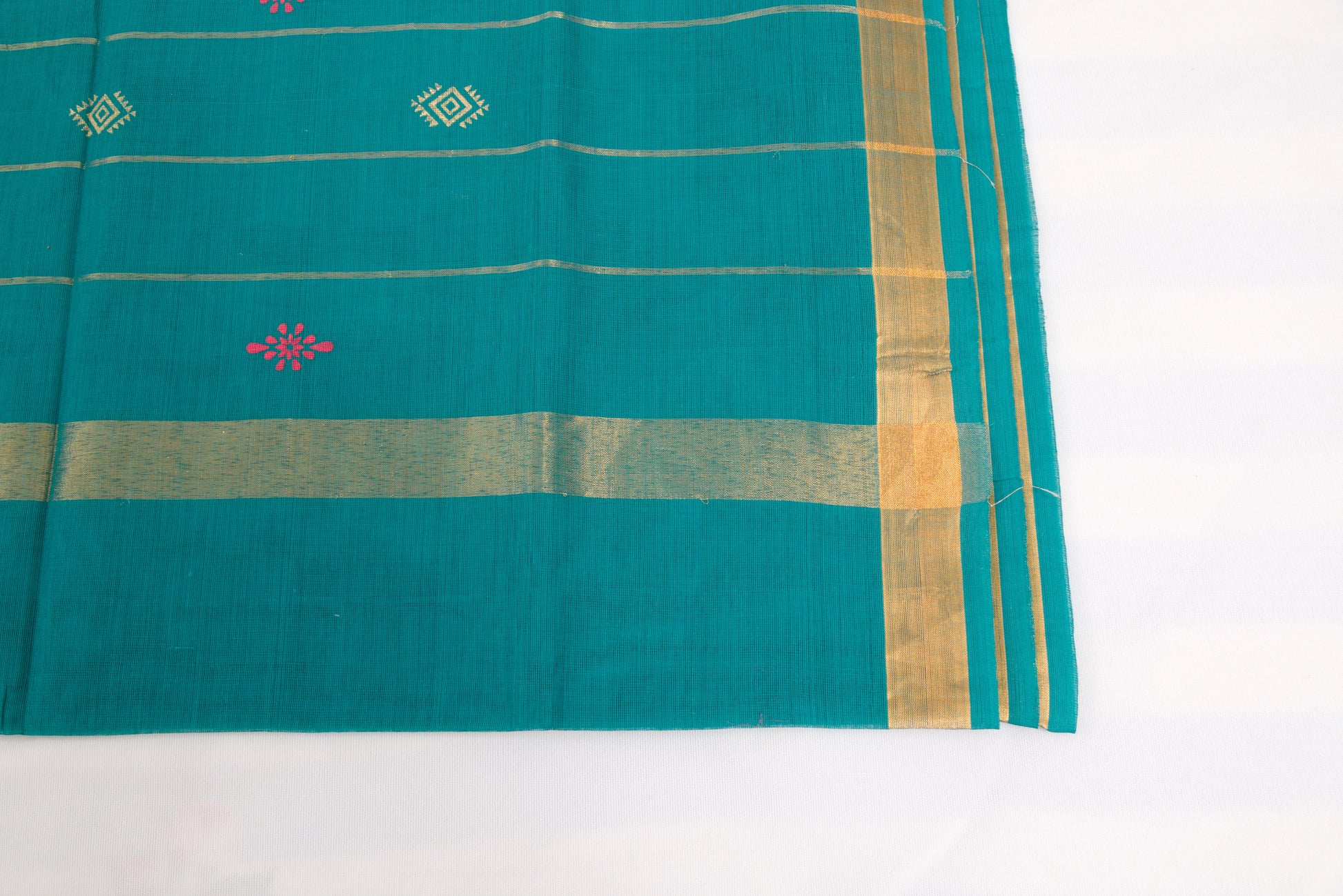 Handloom Venkatagiri saree in bean red with geometric border and bhuttas 