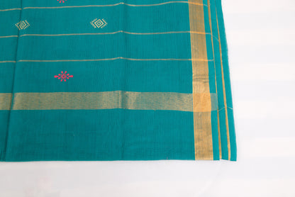 Handloom Venkatagiri saree in bean red with geometric border and bhuttas 