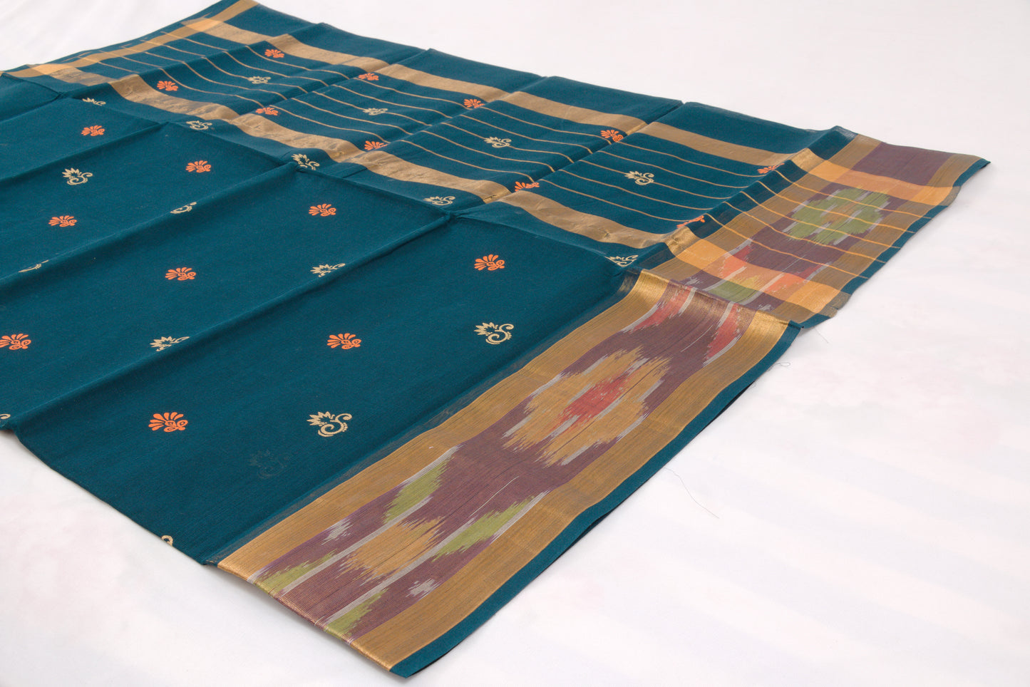 Handloom Venkatagiri saree in bean red with geometric border and bhuttas 