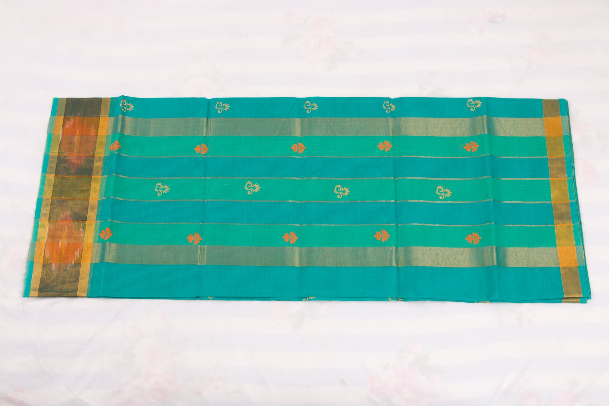 Traditional Venkatagiri cotton saree with small butta patterns and border 