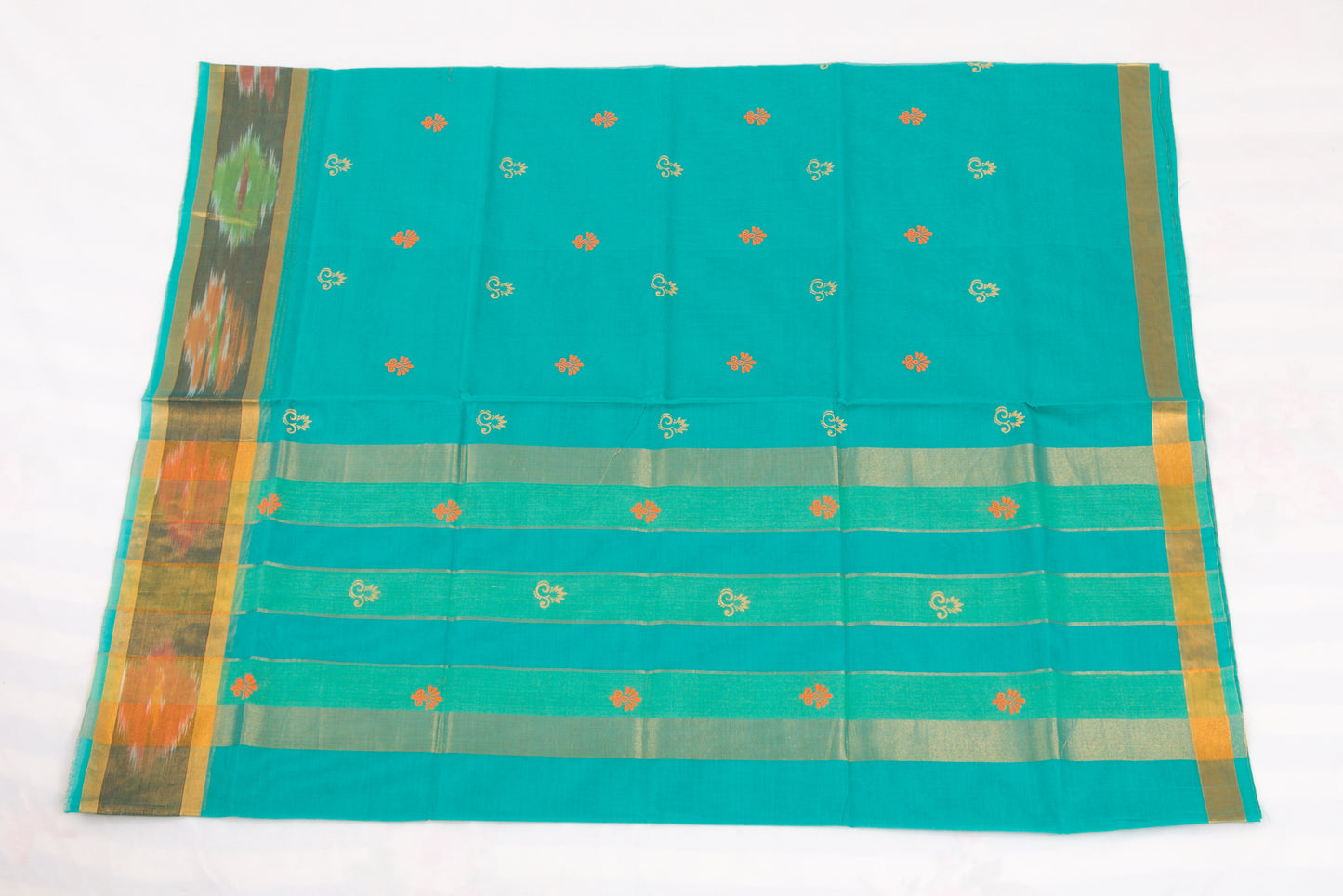 Lightweight Venkatagiri cotton saree with colorful bhutta detailing 