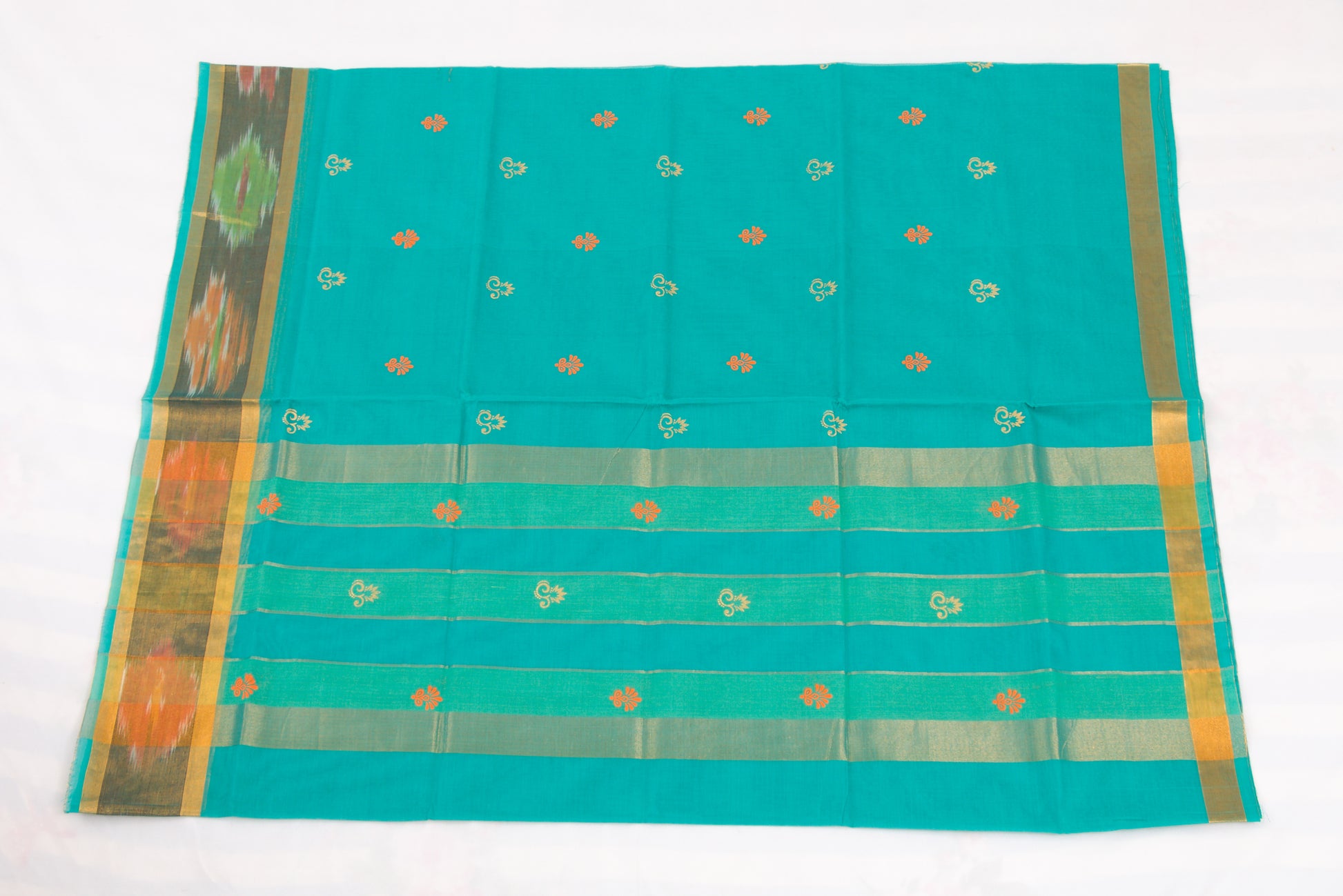 Lightweight Venkatagiri cotton saree with colorful bhutta detailing 