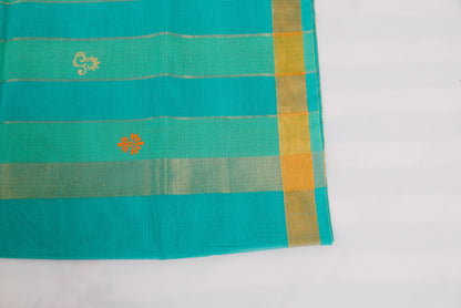 Handloom Venkatagiri saree in bean red with geometric border and bhuttas 