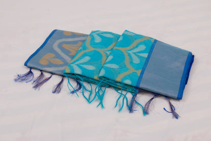 Artisan-crafted Pochampally saree in vibrant blue combination 