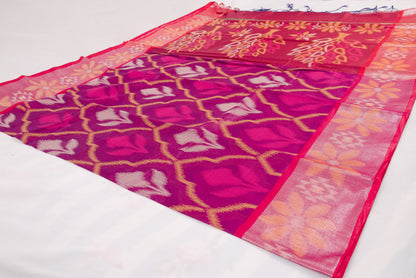 Artisan-crafted Pochampally saree in vibrant pink and purple red combination 