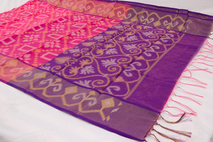 Artisan-crafted Pochampally saree in vibrant pink and purple combination 