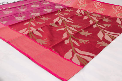 Bright Pochampally Ikat saree with traditional geometric weaving patterns blue and pink