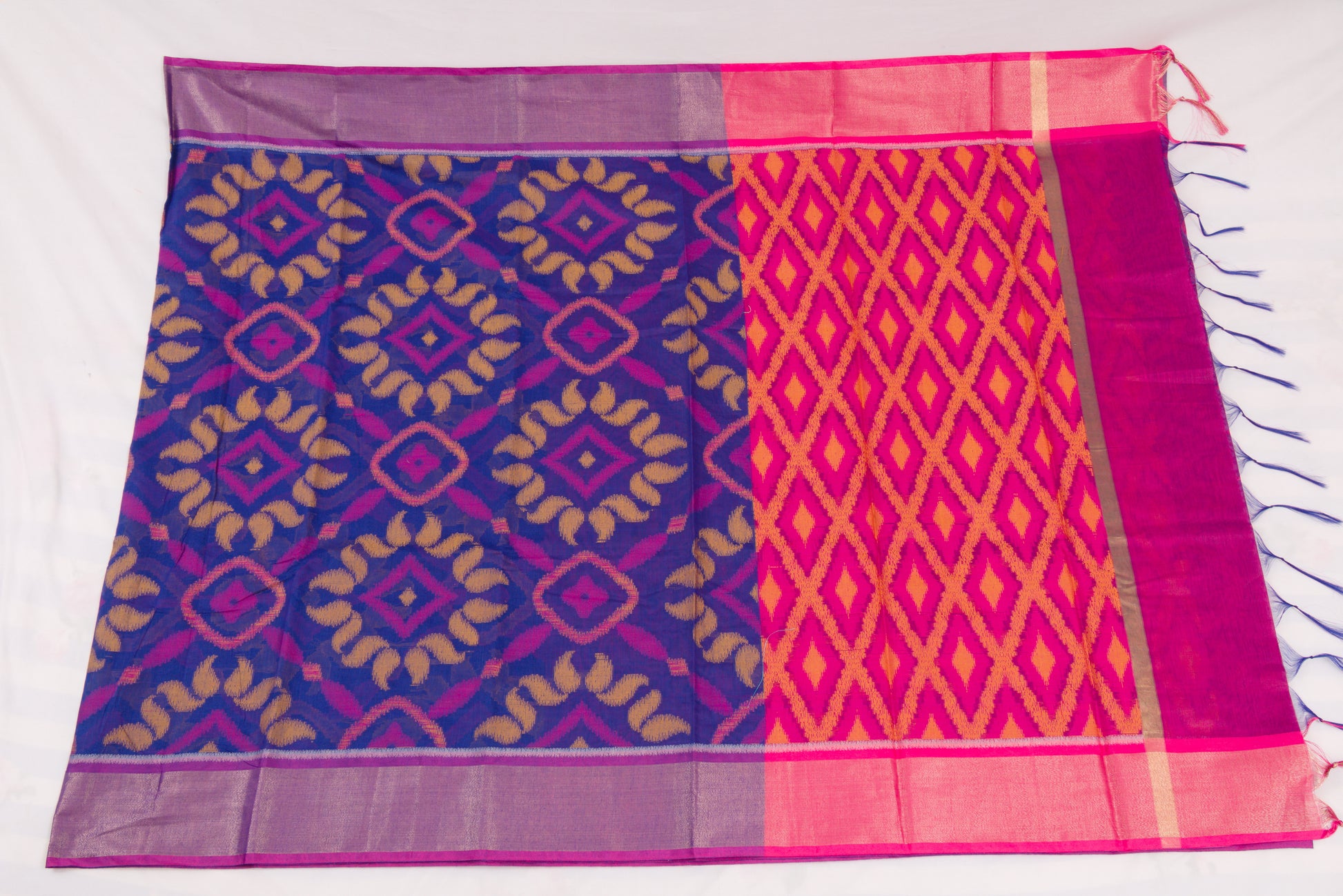 Artisan-crafted Pochampally saree in vibrant pink and purple combination 
