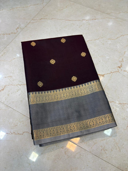 Traditional Indian Banarasi saree in Baltic Sea with woven floral pallu 