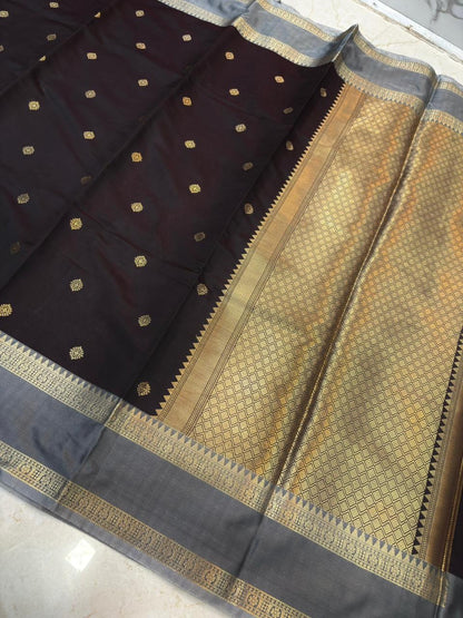 Soft semi Katan silk saree featuring fine zari patterns and smooth finish 