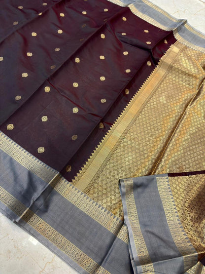 Baltic Sea silk saree with traditional Banarasi motifs and lustrous zari work 