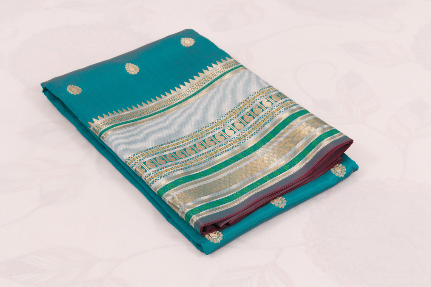 Premium Banarasi Semi Katan Soft Silk Saree featuring all-over gold zari buti weaving and a beautifully woven check pallu