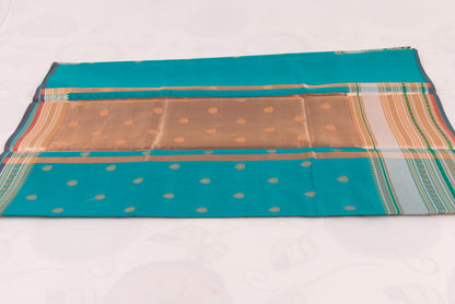 Handwoven Banarasi Semi Katan saree with gold zari floral buti motifs, check pallu, and luxurious soft drape