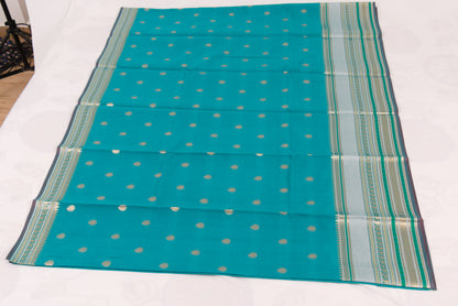 Authentic Banarasi Semi Katan silk blend saree featuring gold zari woven butis and an elegant check pallu design