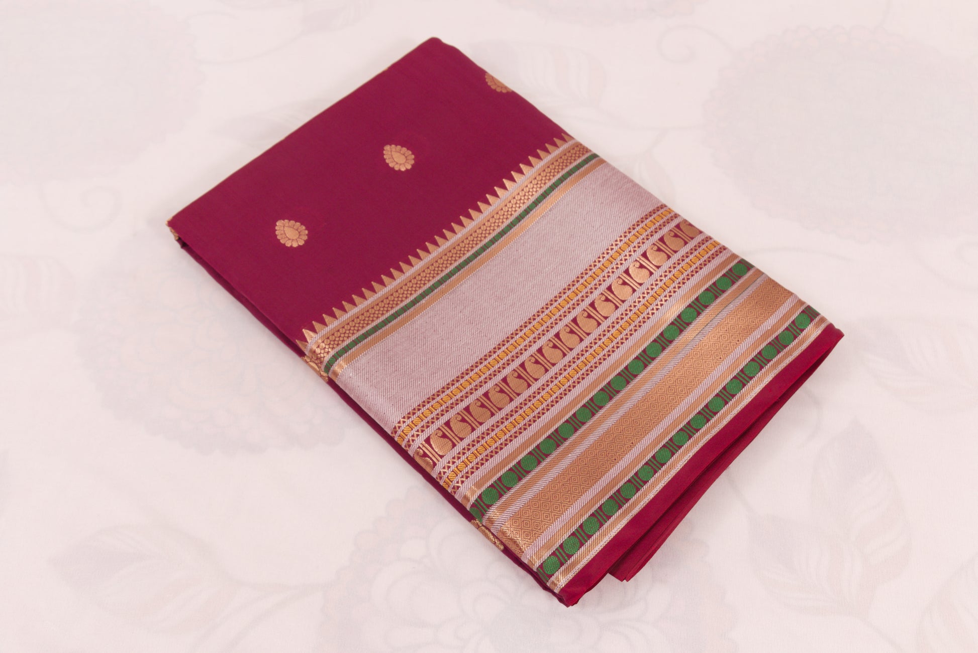 Rosebud cherry Banarasi Semi Katan saree with delicate gold zari butis, stylish check pallu, and matching blouse material