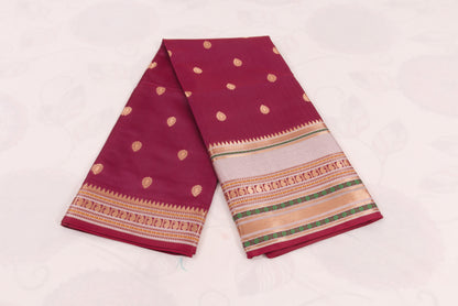 Designer Banarasi Semi Katan Saree with rich gold zari weaving, all-over buti motifs, and premium woven border