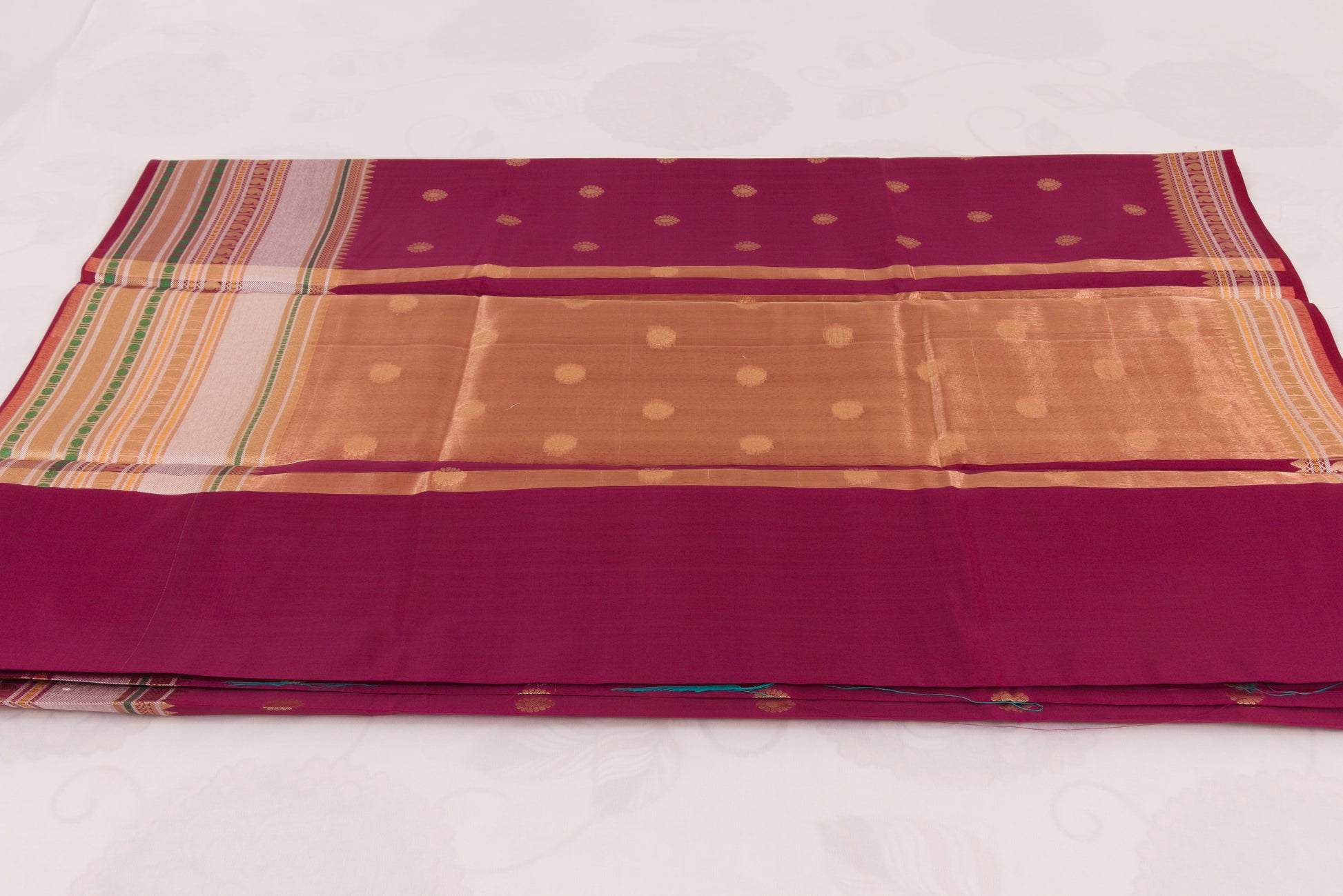 Traditional Banarasi Semi Katan soft saree with shimmering gold zari buti pattern and coordinated blouse fabric