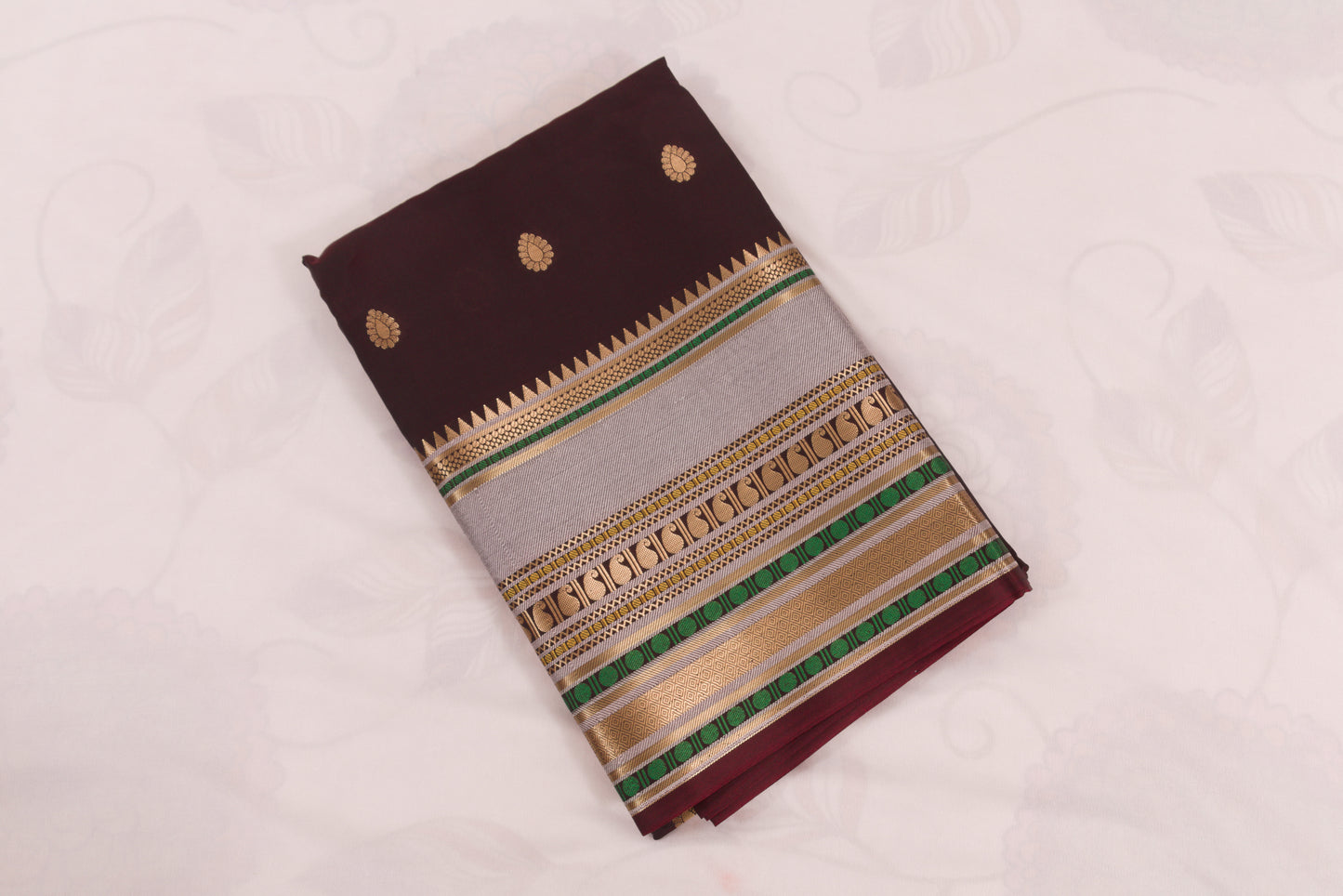 Premium Banarasi Semi Katan Soft Silk Saree featuring all-over gold zari buti weaving and a beautifully woven check pallu