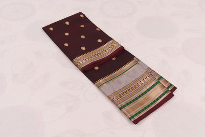 Elegant Woody Banarasi Semi Katan saree with intricate gold zari buti design, traditional woven border, and blouse piece