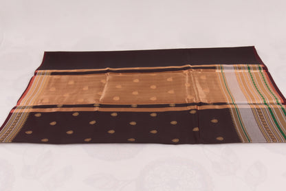 Traditional Banarasi Semi Katan soft saree with shimmering gold zari buti pattern and coordinated blouse fabric